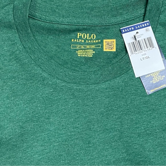 New Large Tall Polo Ralph Lauren Green Shortsleeved Crewneck T-shirt Yellow Man - Picture 5 of 5